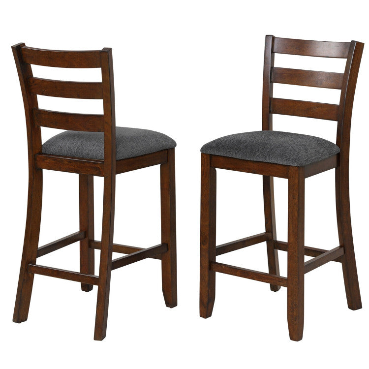 2 Pieces Counter Height Chairs with Fabric Seat and Rubber Wood Legs