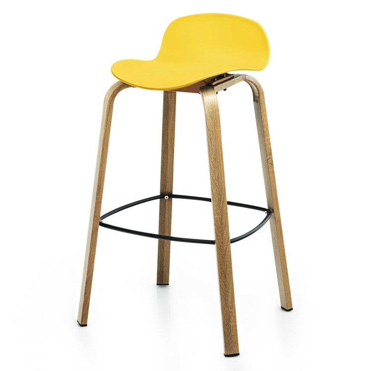 Set of 2 Modern Barstools Pub Chairs with Low Back and Metal Legs