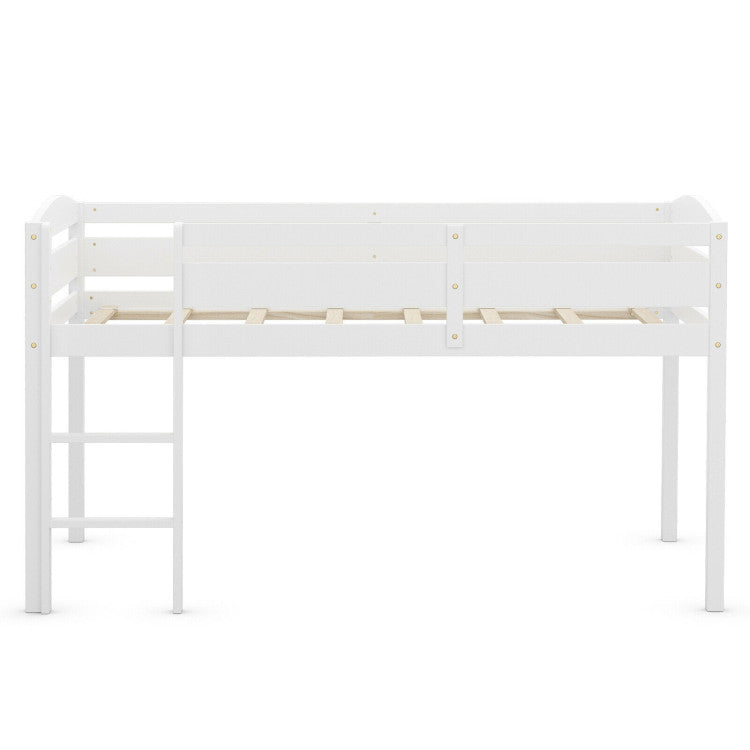 Wooden Twin Low Loft Bunk Bed with Guard Rail and Ladder