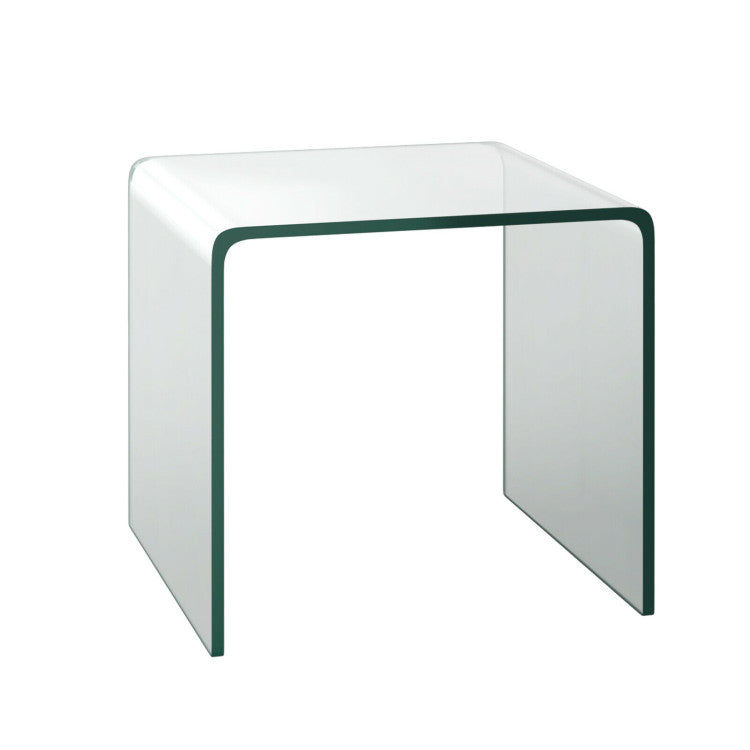 Tempered Glass End Table with Waterfall Edges and Non-Slip Pad