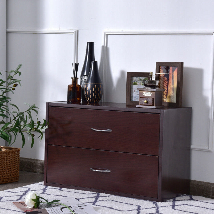 2-Drawer Retro Stackable Storage Cabinet with Handles