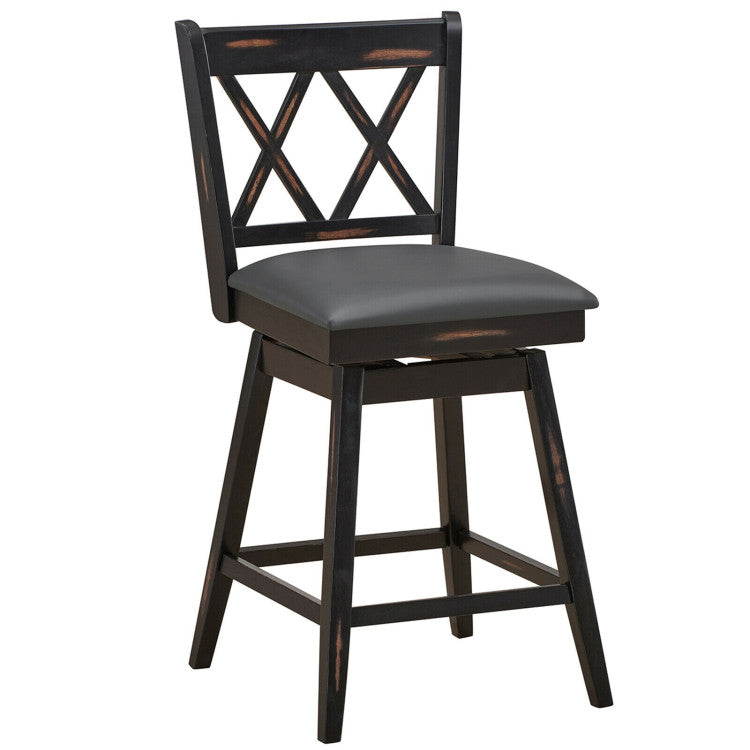 2 Pieces 24 Inch Swivel Counter Height Barstool Set with Rubber Wood Legs