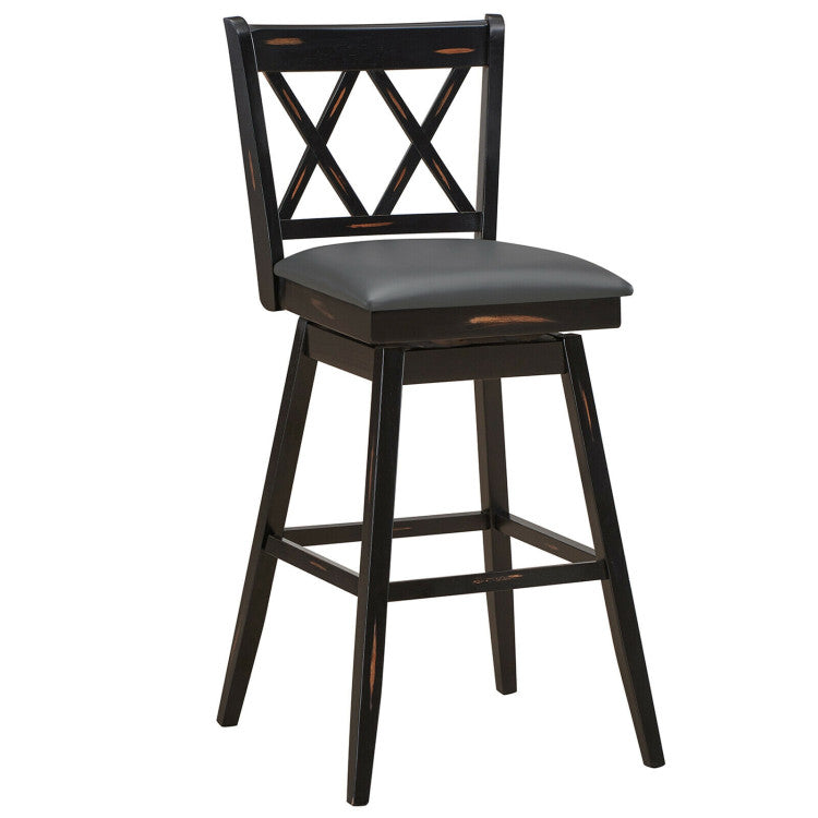 2 Pieces 29 Inch Swivel Counter Height Barstool Set with Rubber Wood Legs