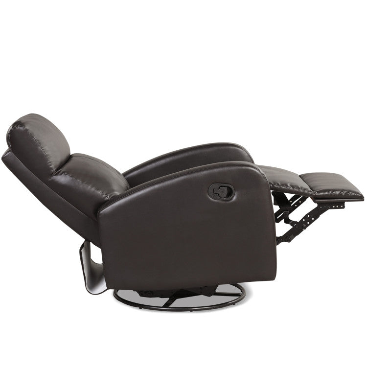 Leather Recliner Chair with 360° Swivel Glider and Padded Seat