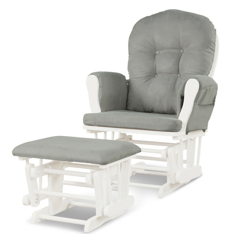 Wood Glider and Ottoman Set with Padded Armrests and Detachable Cushion