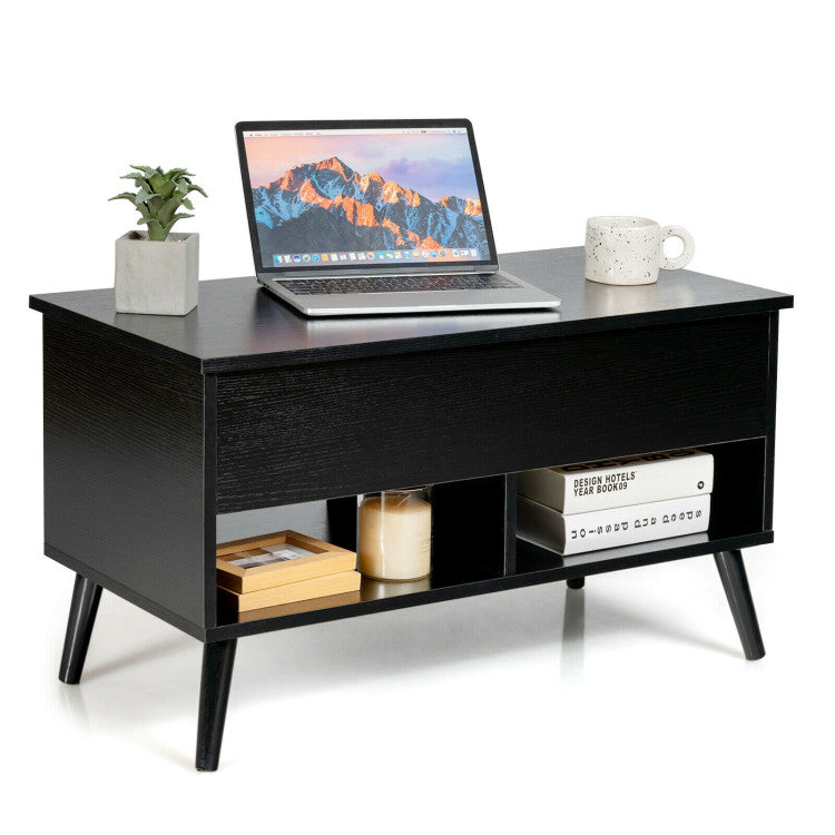 31.5 Inch Lift-Top Coffee Table with Hidden Storage and 2 Open Shelves