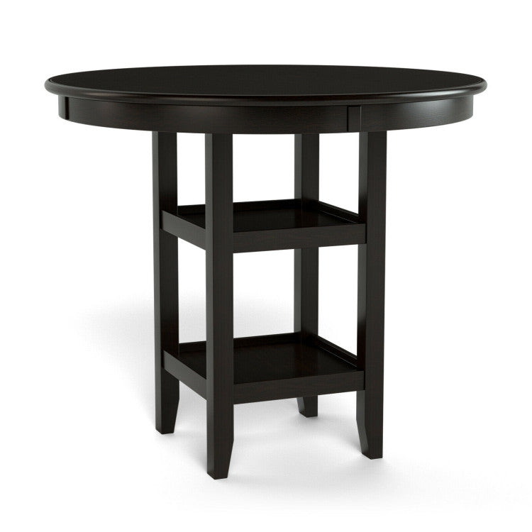 36.5 Inch Counter Height Dining Table with 42 Inches round Tabletop and 2-Tier Storage Shelf