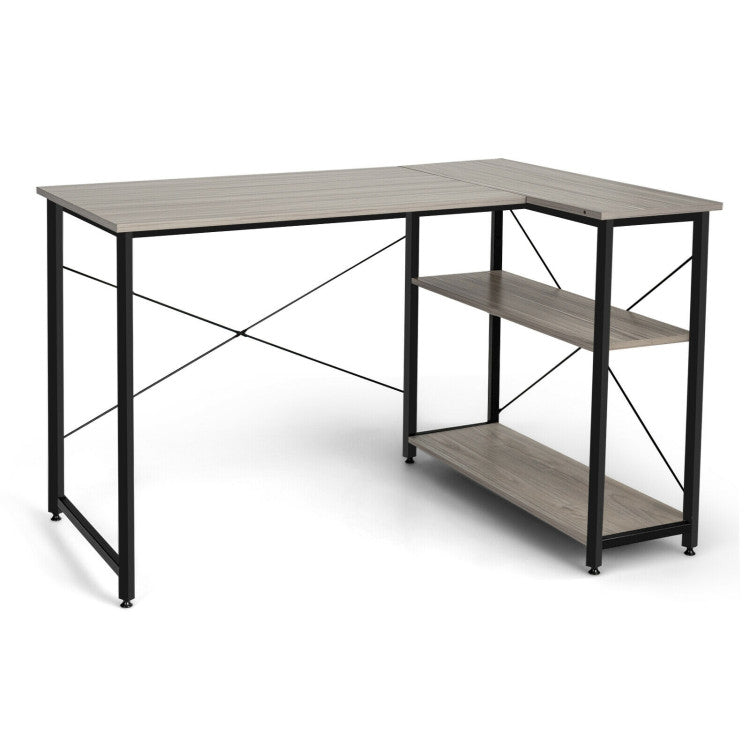 48 Inch Reversible L Shaped Computer Desk with Adjustable Shelf