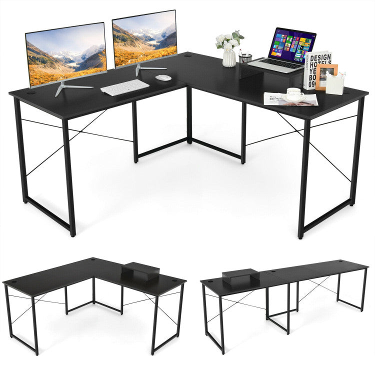 95 Inch 2-Person L-Shaped Long Reversible Computer Desk with Monitor Stand