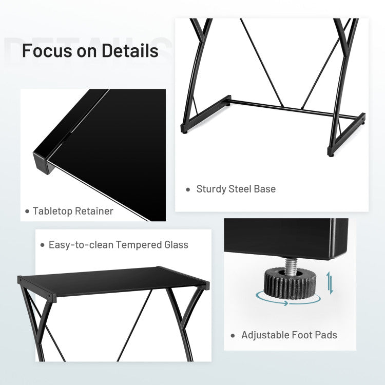 Glass Top Computer Desk Writing Study Workstation