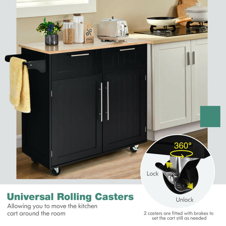 Heavy Duty Kitchen Island Cart on Wheels with Towel Holder and Drawer