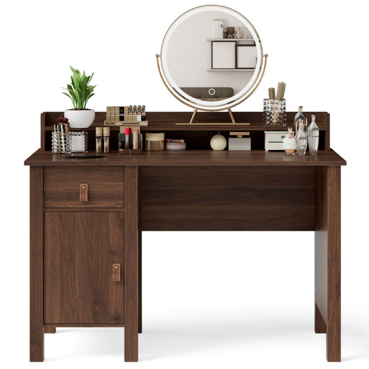 48 Inch Computer Desk Writing Workstation with Drawer and Hutch Walnut