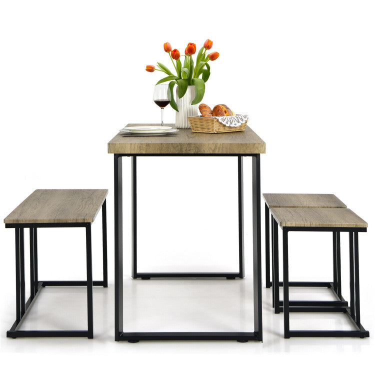 4 Pieces Industrial Dinette Set with Bench and 2 Stools