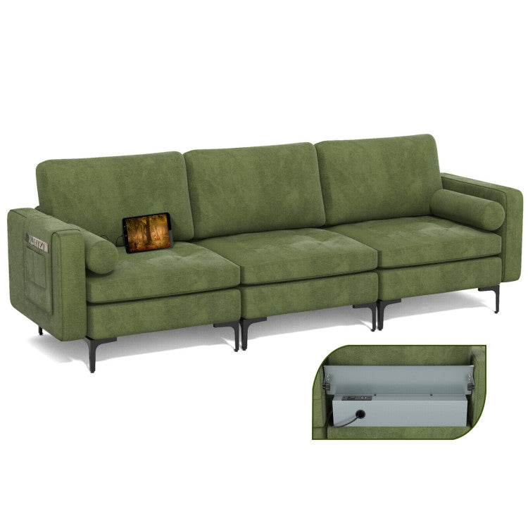 3-Seat Sofa Sectional with Side Storage Pocket and Metal Leg