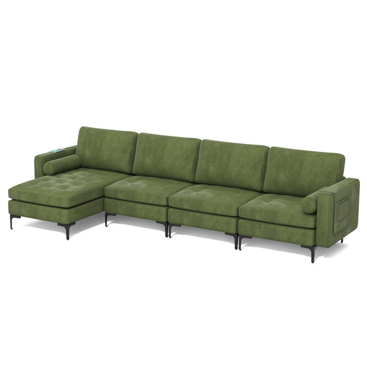 Modular L-Shaped Sectional Sofa with Reversible Chaise and 2 USB Ports