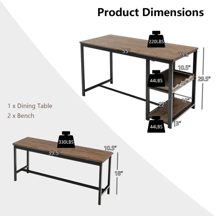 3 Pieces Dining Table Set for 4 with Wine Rack