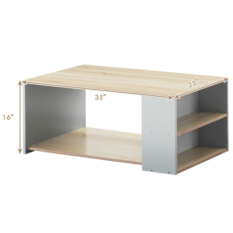 Coffee Table with Storage Shelves and Smooth Surface