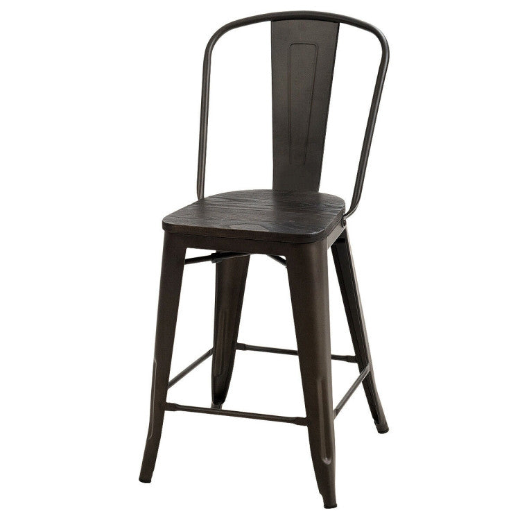 Set of 4 Industrial Metal Counter Stool Dining Chairs with Removable Backrests