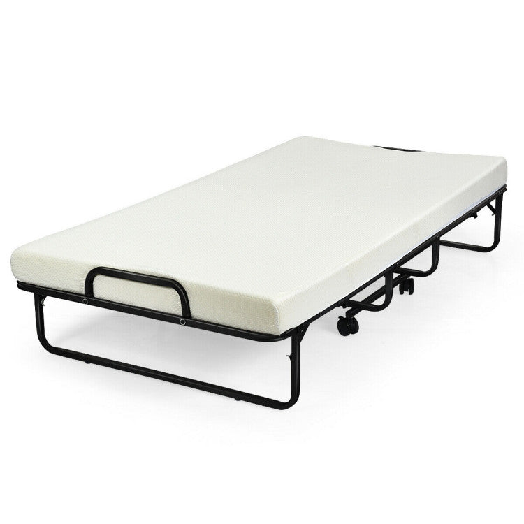 Twin Size Metal Folding Bed with 4 Inch Foam Mattress