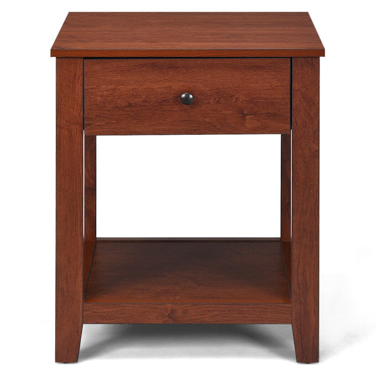 Set of 2 Nightstand with Storage Shelf and Pull Handle