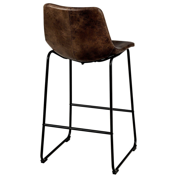 Set of 2 Bar Stool Faux Suede Upholstered Chairs