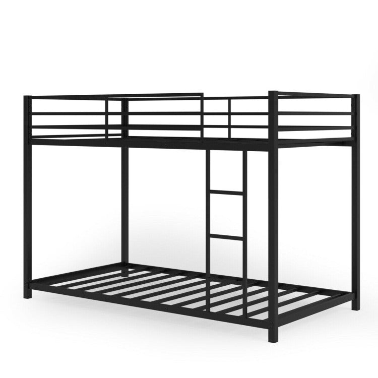 Sturdy Metal Bunk Bed Frame Twin over Twin with Safety Guard Rails and Side Ladder