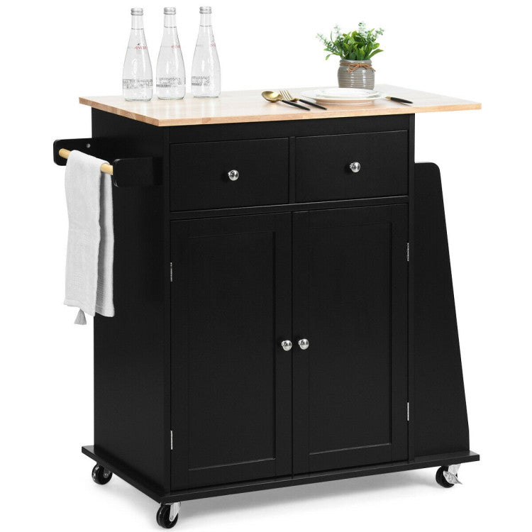 Rubber Wood Countertop Rolling Kitchen Island Cart