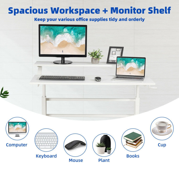 2-Tier Height Adjustable Sit to Standing Desk with Monitor Stand