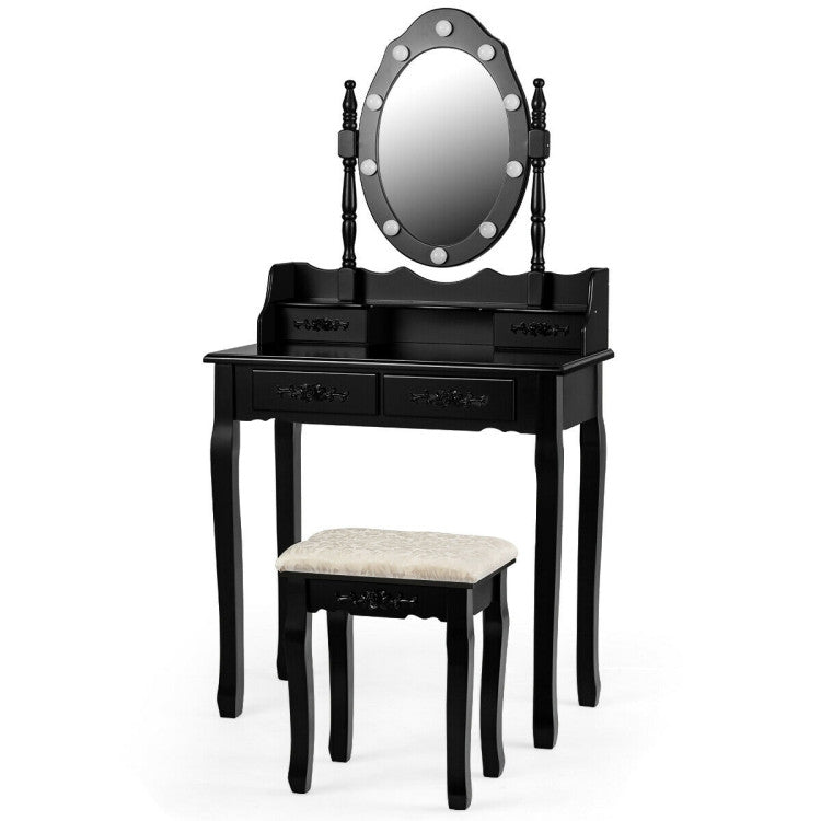 Makeup Vanity Dressing Table Set with Dimmable Bulbs Cushioned Stool