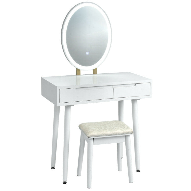 Touch Screen Vanity Makeup Table Stool Set with Lighted Mirror