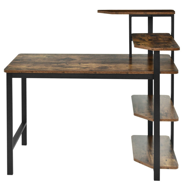 48 Inch Industrial Wooden Computer Desk with 4-Tier Storage Shelves