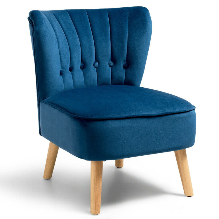 Modern Armless Velvet Accent Chair with Button Tufted and Wood Legs