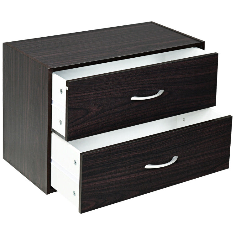 2-Drawer Stackable Horizontal Storage Cabinet Dresser Chest with Handles