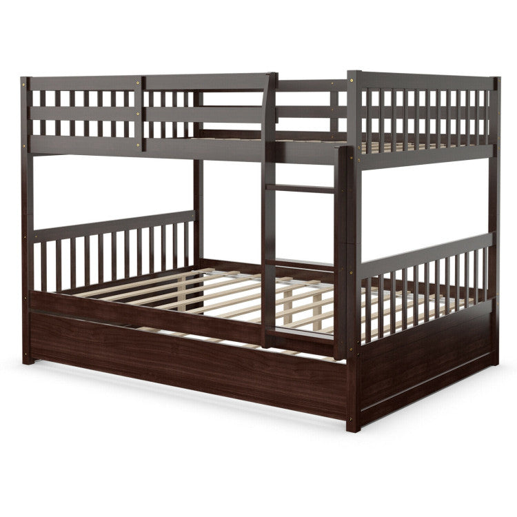 Full over Full Bunk Bed Platform Wood Bed with Ladder