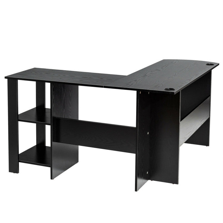 Modern L-Shaped Computer Desk with Shelves