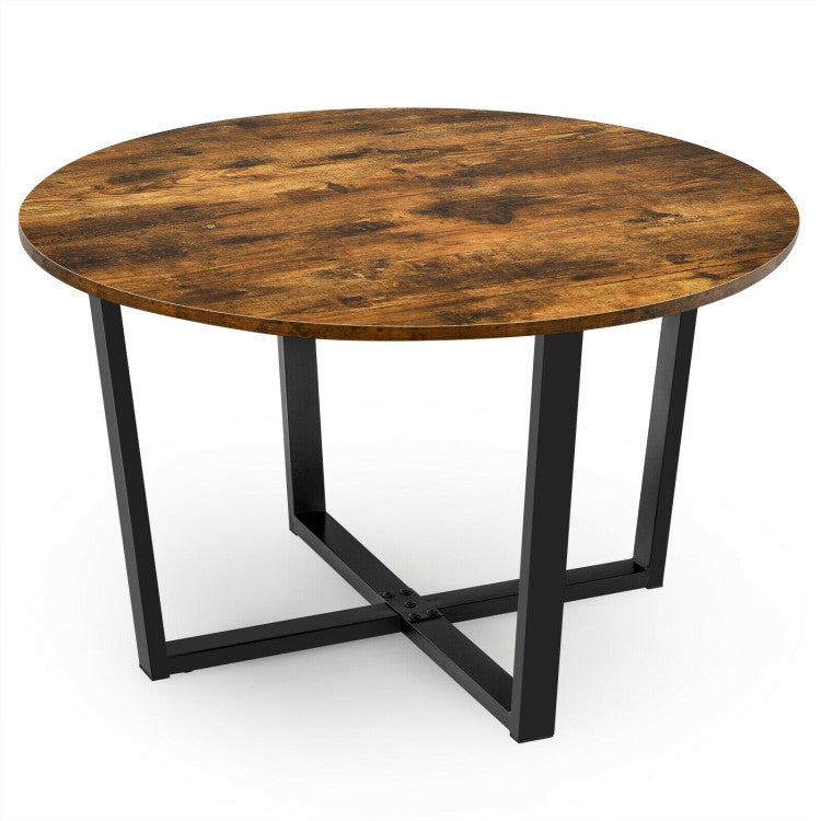 Round Industrial Style Cocktail Side Coffee Table with Metal Frame