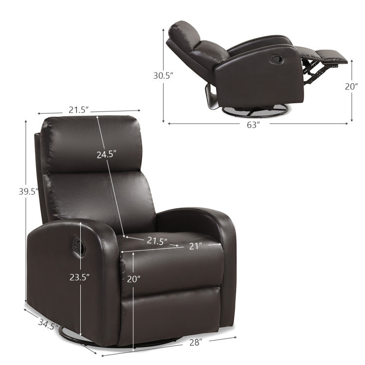 Leather Recliner Chair with 360° Swivel Glider and Padded Seat