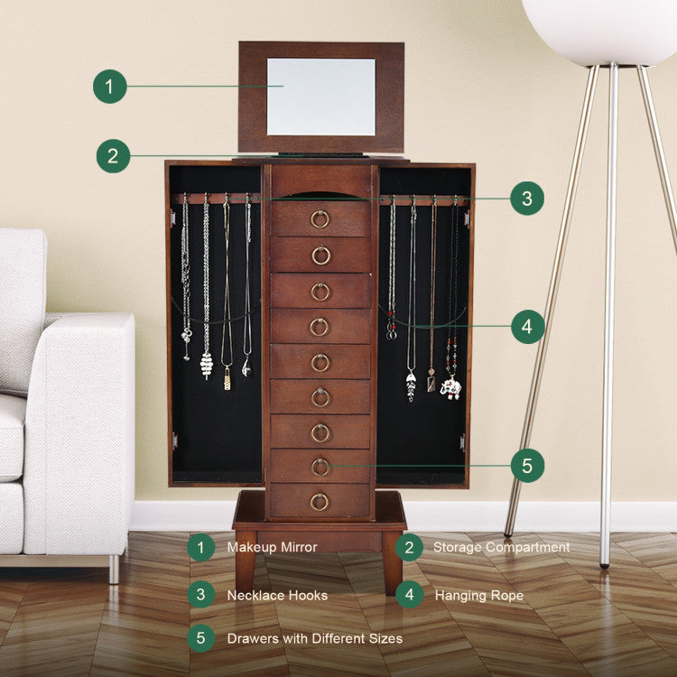 Wooden Jewelry Cabinet Storage Organizer with 6 Drawers