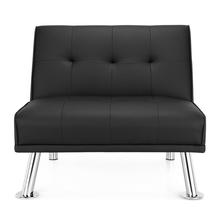 Folding PU Leather Single Sofa with Metal Legs and Adjustable Backrest