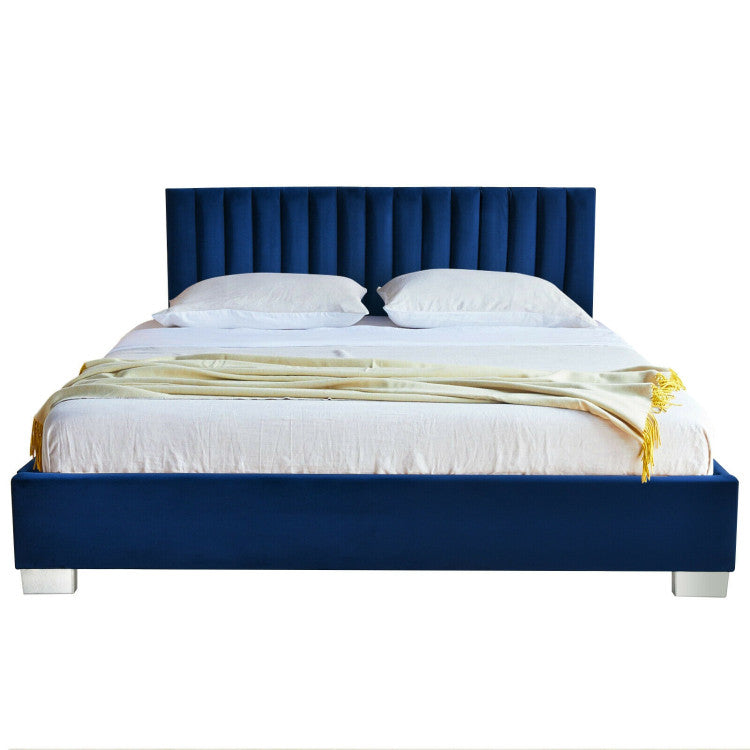 Queen Size Tufted Platform Bed Frame with Vertical Channel Upholstered Headboard