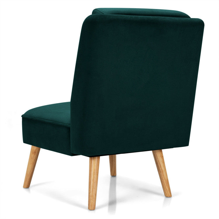 Velvet Accent Armless Side Chair with Rubber Wood Legs for Bedroom