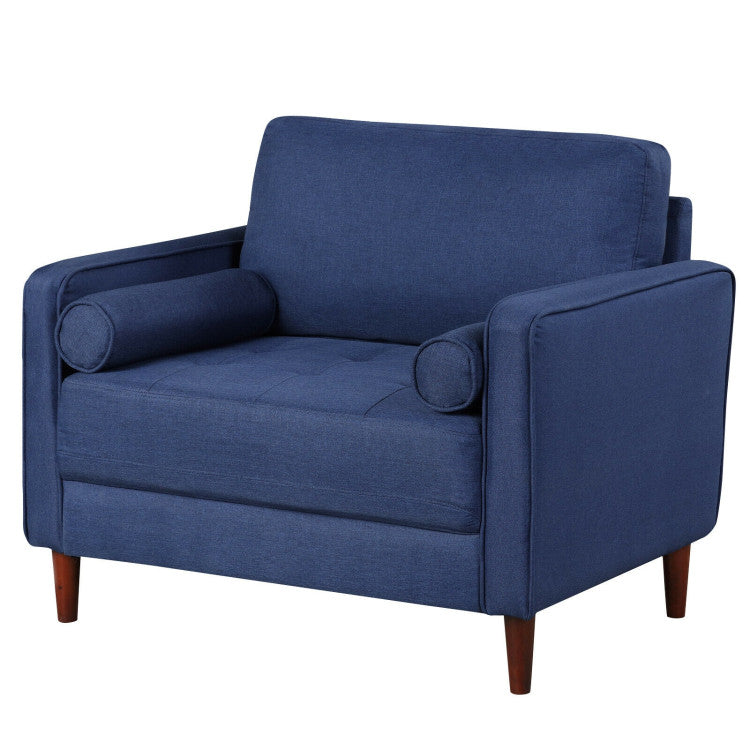 Accent Oversized Linen Club Armchair with Pillows and Rubber Wood Legs