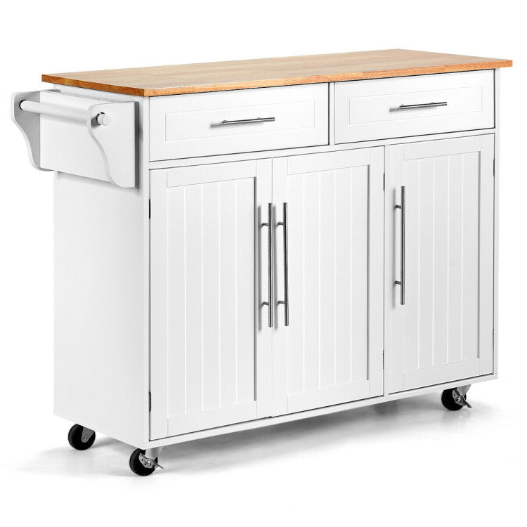 Kitchen Island Cart with Knife Block and Lockable Castors