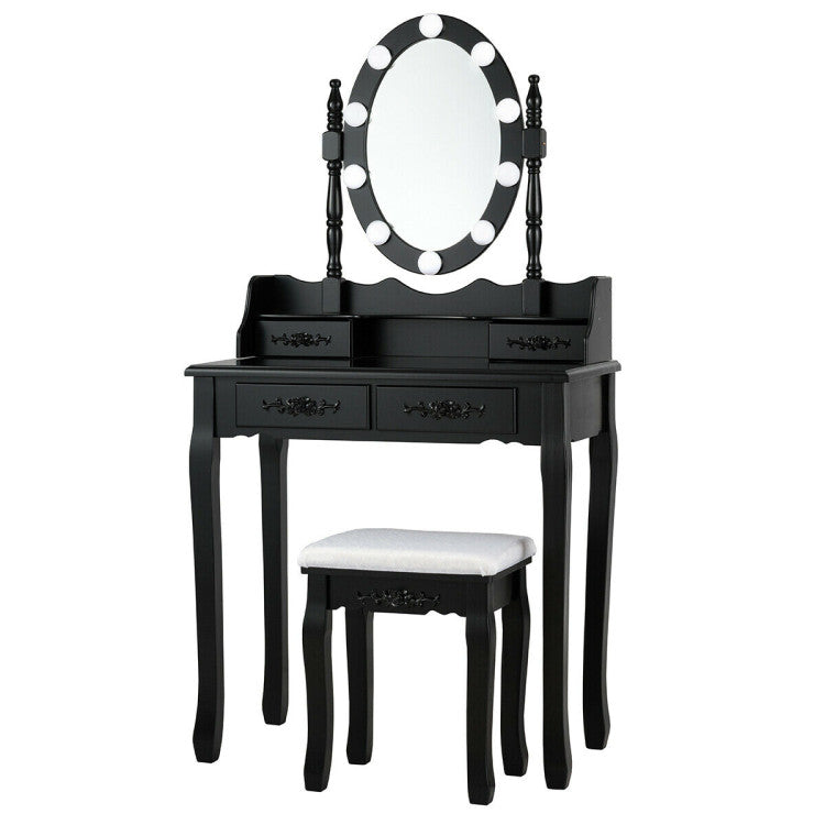 Makeup Dressing Table with Touch Switch Lighted Mirror and Cushioned Stool