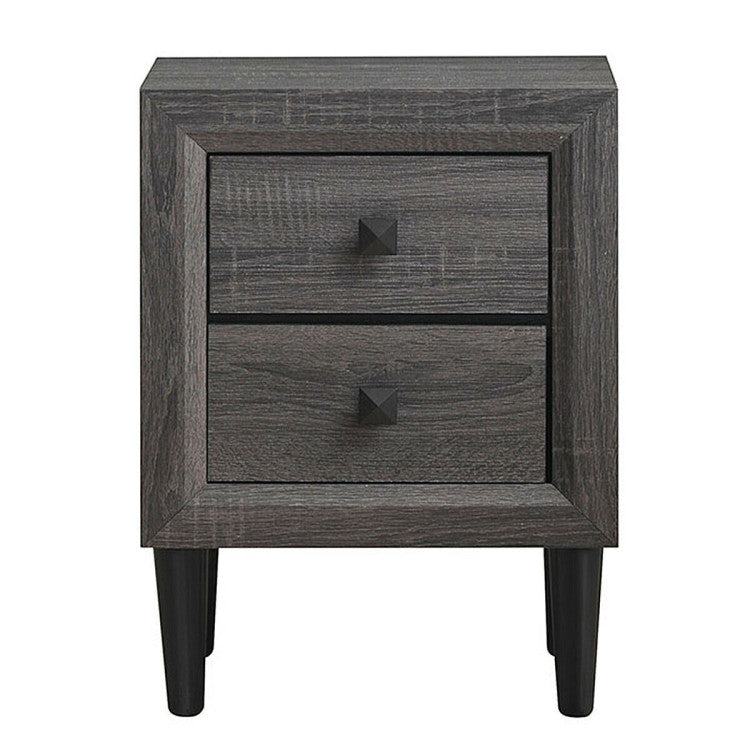 2 Pieces Multipurpose Retro Nightstand Set with 2 Drawers