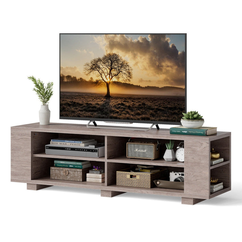 Wooden TV Stand with 8 Open Shelves for Tvs up to 65 Inch Flat Screen