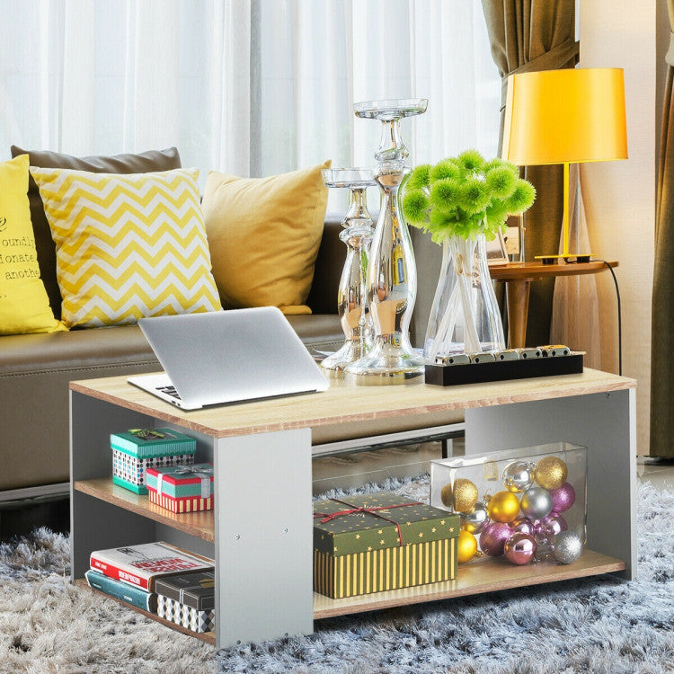 Coffee Table with Storage Shelves and Smooth Surface