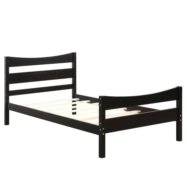 Twin Size Rustic Style Platform Bed Frame with Headboard and Footboard