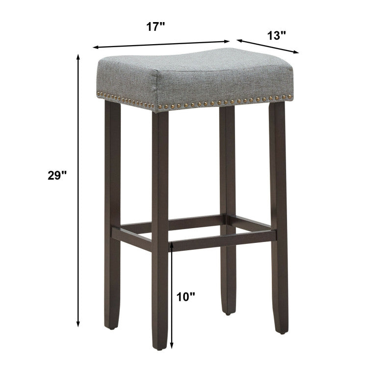 2 Pieces 29 Inch Backless Counter Height Stools with Brass Nail Head Studs