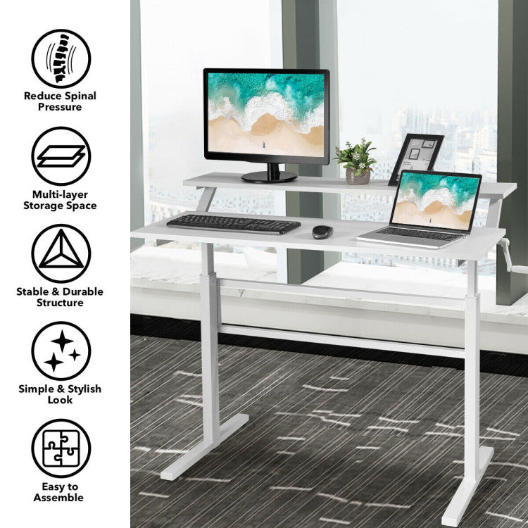 2-Tier Height Adjustable Sit to Standing Desk with Monitor Stand